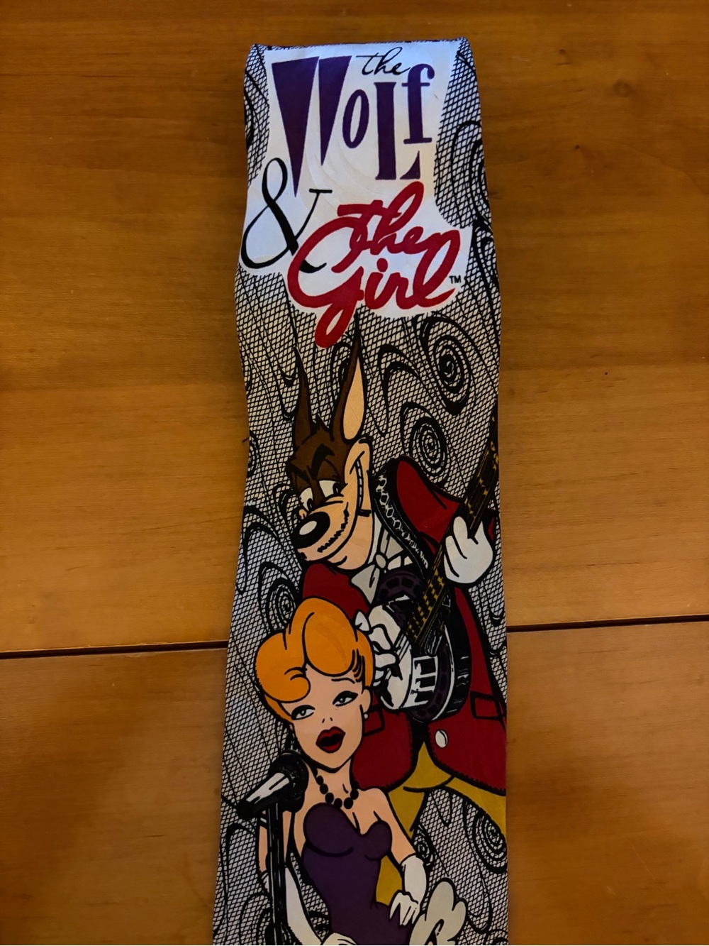 VTG 1994 The Wolf & The Girl Graphic Cartoon Silk Tie